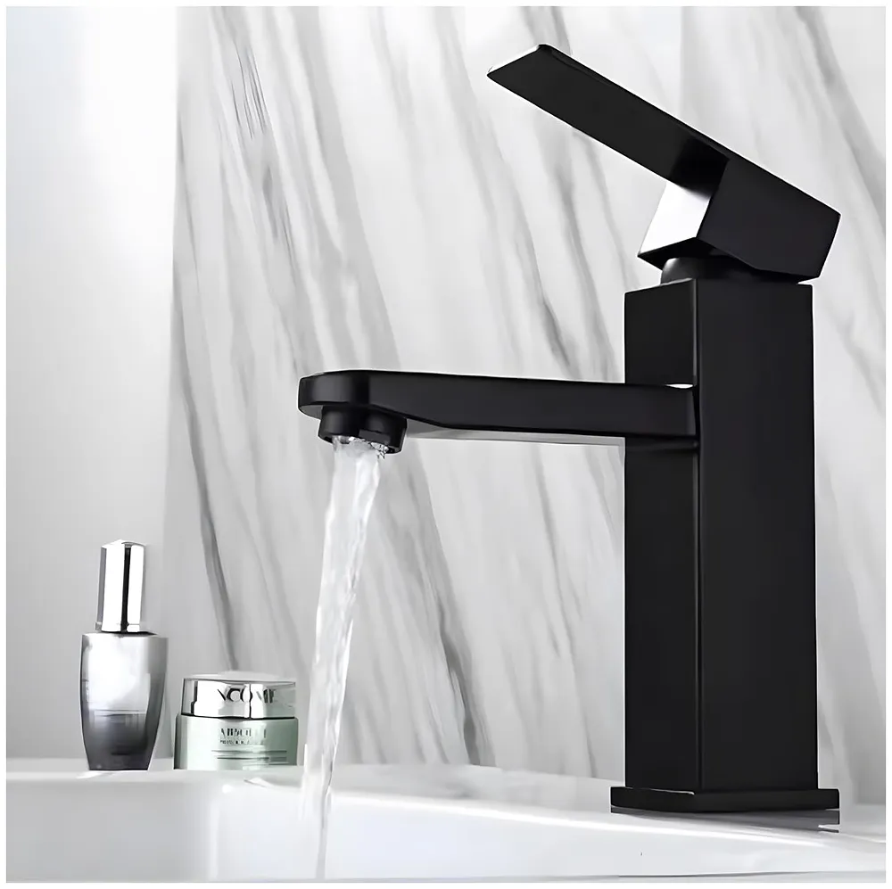 Matt Black Basin Mixer Faucet Tap Black Matt Design Hot and Cold Bathroom Short Body - 7 Inches Premium