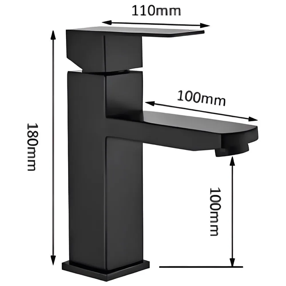 Matt Black Basin Mixer Faucet Tap Black Matt Design Hot and Cold Bathroom Short Body - 7 Inches Premium