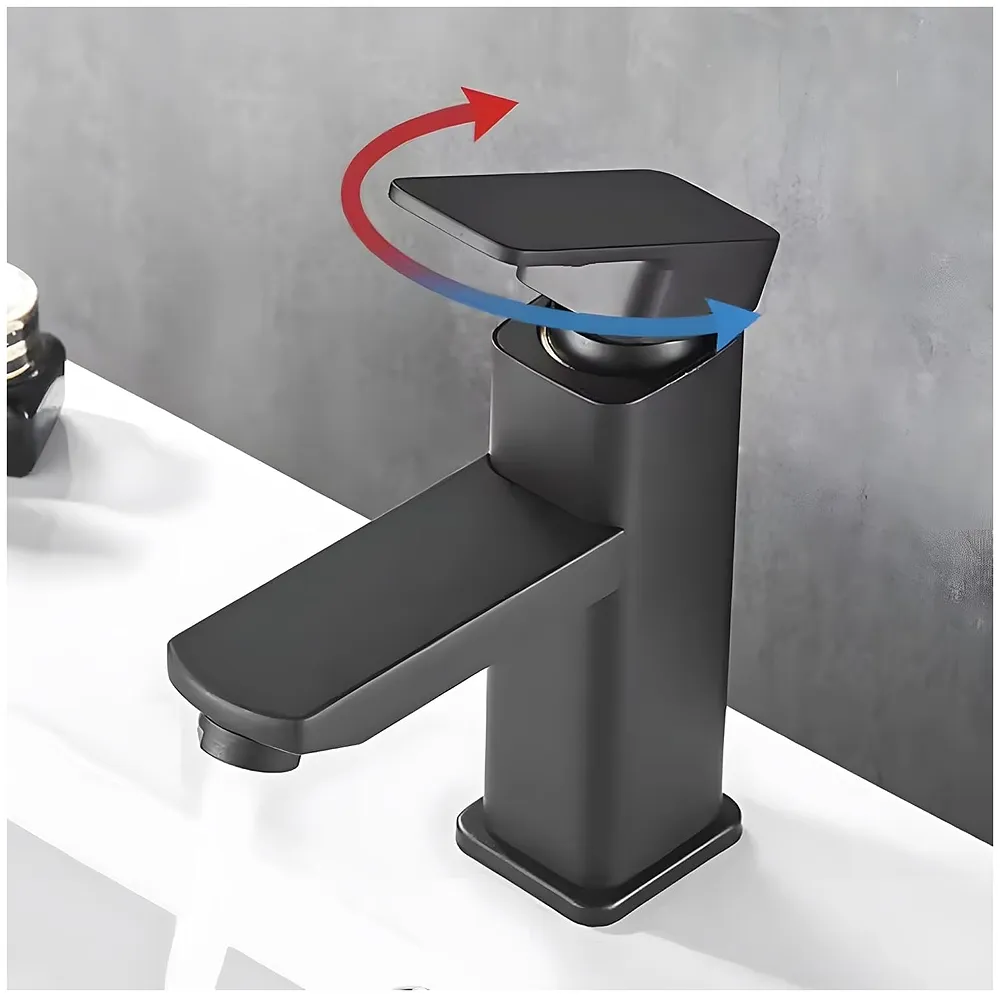 Matt Black Basin Mixer Faucet Tap Black Matt Design Hot and Cold Bathroom Short Body - 7 Inches Premium