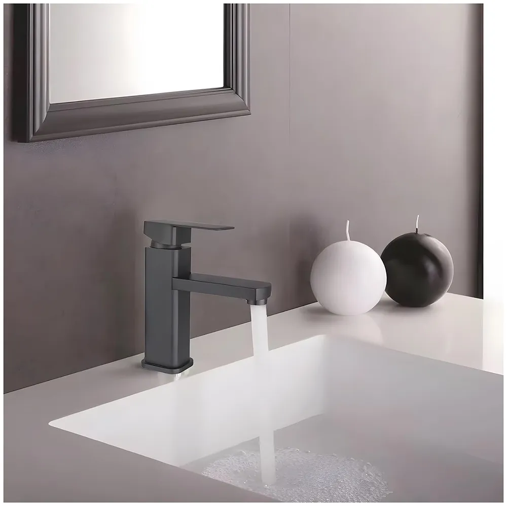 Matt Black Basin Mixer Faucet Tap Black Matt Design Hot and Cold Bathroom Short Body - 7 Inches Premium