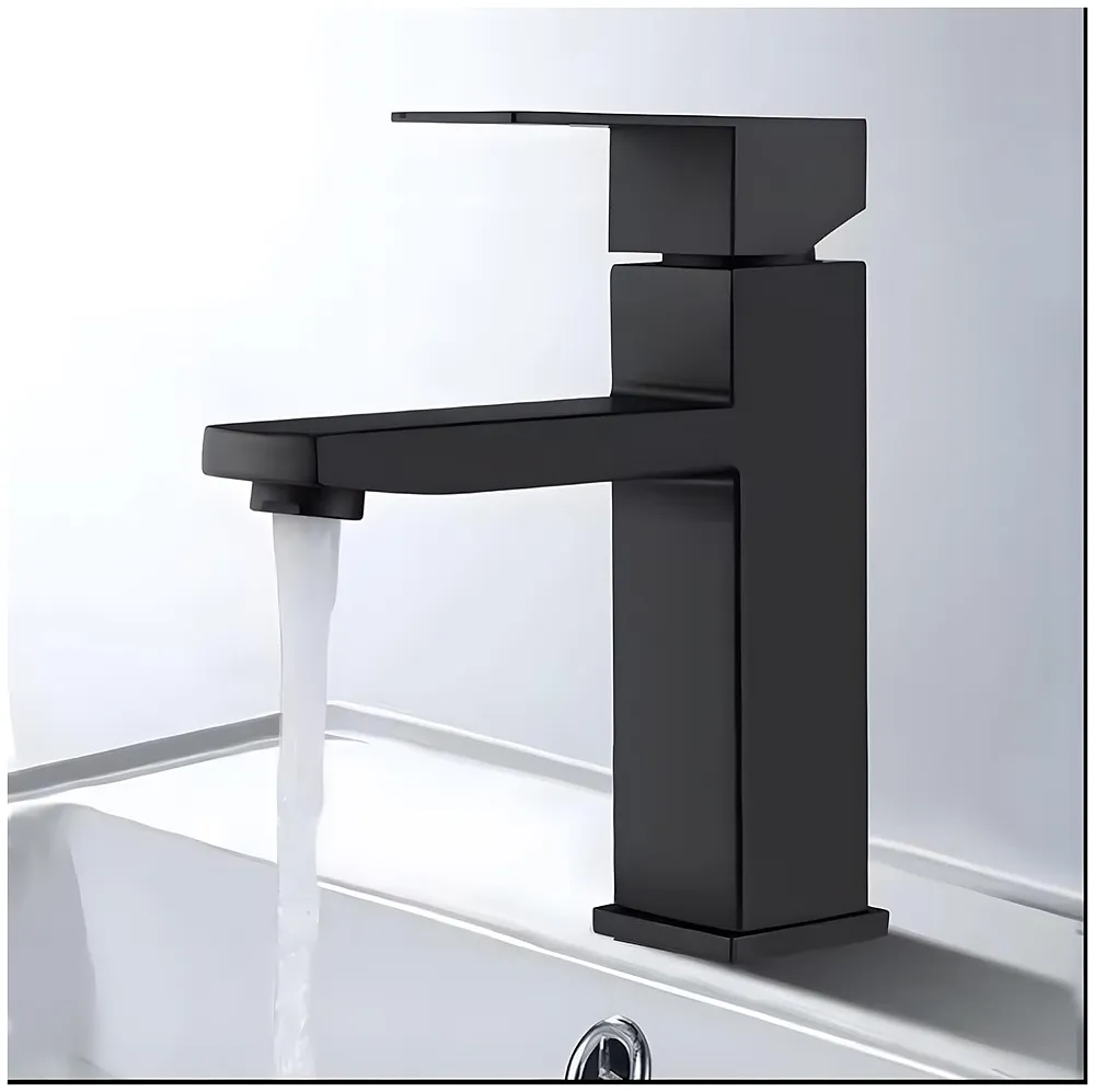 Matt Black Basin Mixer Faucet Tap Black Matt Design Hot and Cold Bathroom Short Body - 7 Inches Premium