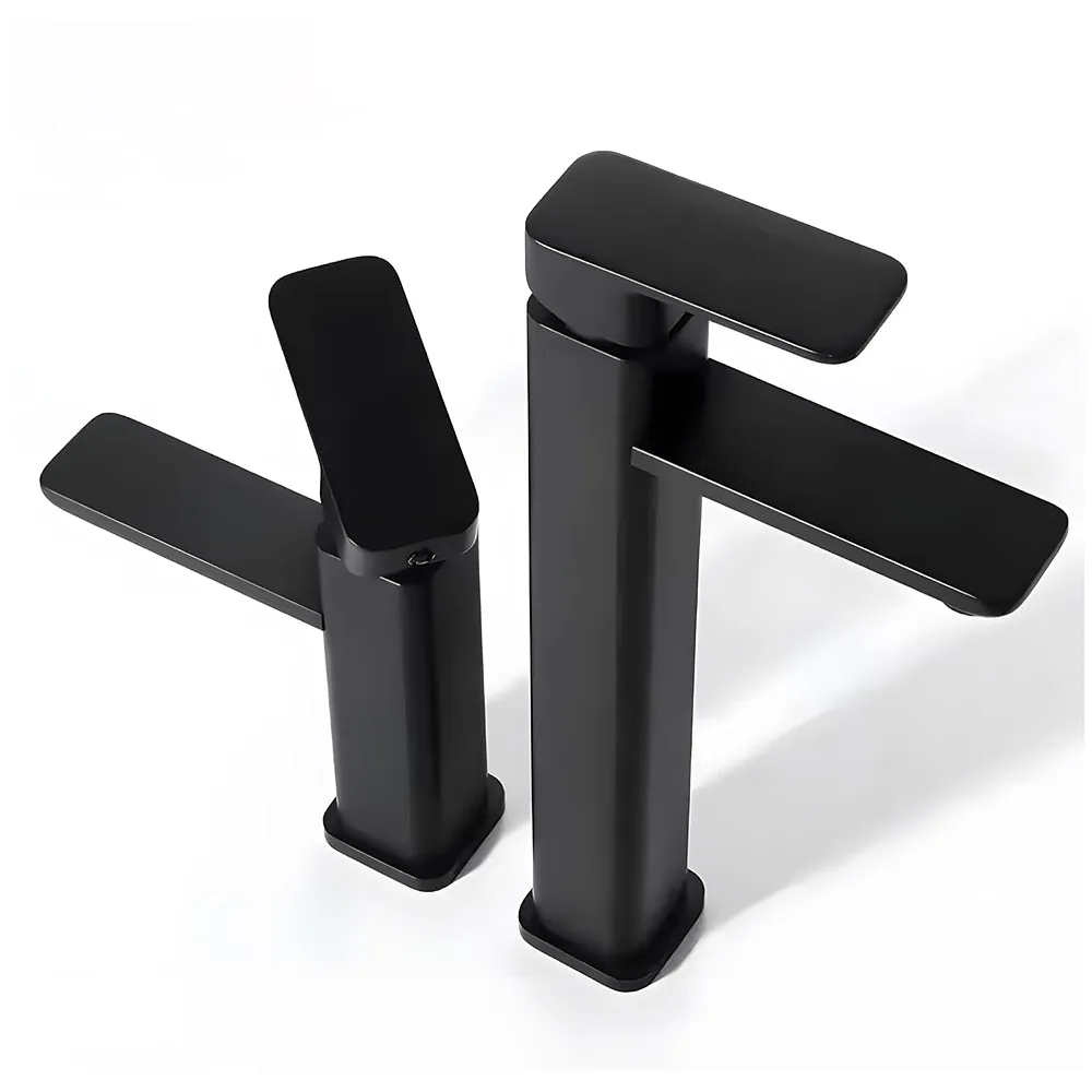 Matt Black Basin Mixer Faucet Tap Black Matt Design Hot and Cold Bathroom Short Body - 7 Inches Premium
