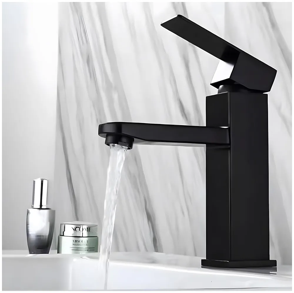 Matt Black Basin Mixer Faucet Tap Black Matt Design Hot and Cold Bathroom Short Body - 7 Inches