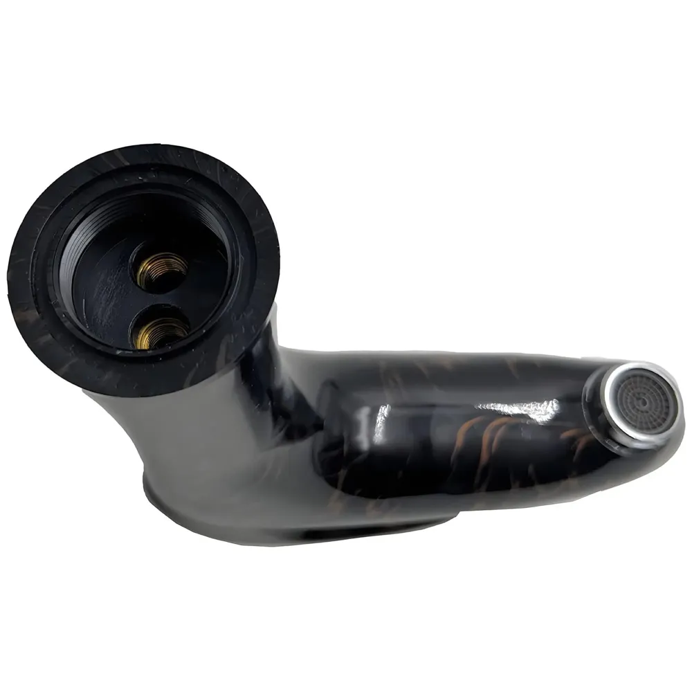 PVC Black Basin Tap Faucet Mixer Black Gold Marble Design for Bathroom Toilet Wash Basins Hot and Cold Water Tap Short Body - 7 Inches Wash Basin tap - 4