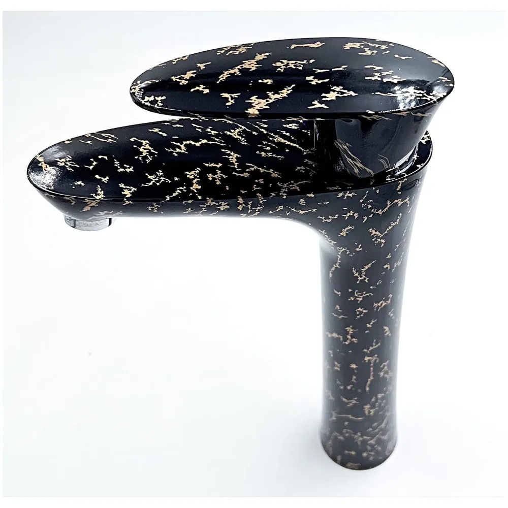 12 inch PVC Basin Mixer Faucet Tap Black Gold Marble Design Hot and Cold Bathroom Tap Tall Body - 30 Cm