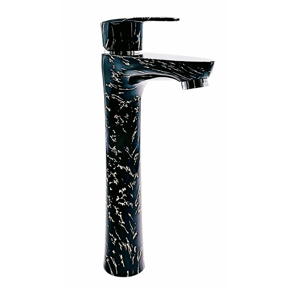 12 inch PVC Basin Mixer Faucet Tap Black Gold Marble Design Hot and Cold Bathroom Tap Tall Body - 30 Cm