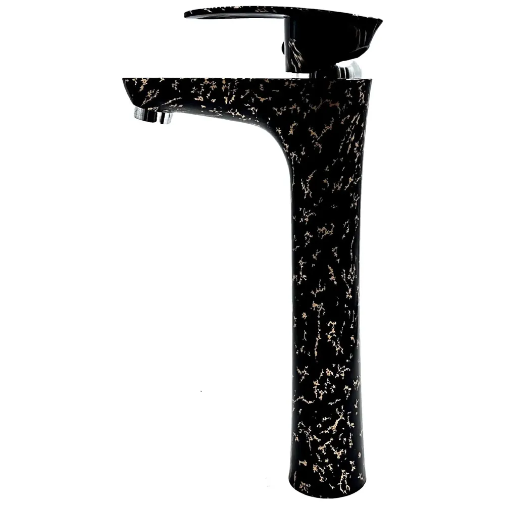 12 inch PVC Basin Mixer Faucet Tap Black Gold Marble Design Hot and Cold Bathroom Tap Tall Body - 30 Cm