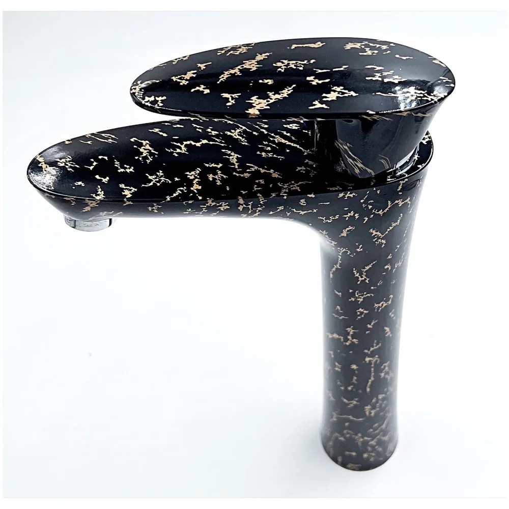 12 inch PVC Basin Mixer Faucet Tap Black Gold Marble Design Hot and Cold Bathroom Tap Tall Body - 30 Cm