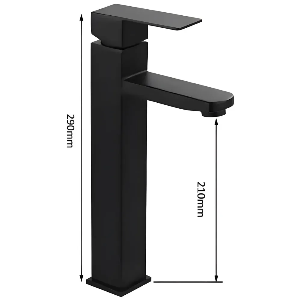 PVC Matt Black Basin Mixer Faucet Tap, Hot and Cold Bathroom Basin Tap Tall Body - 12 Inches