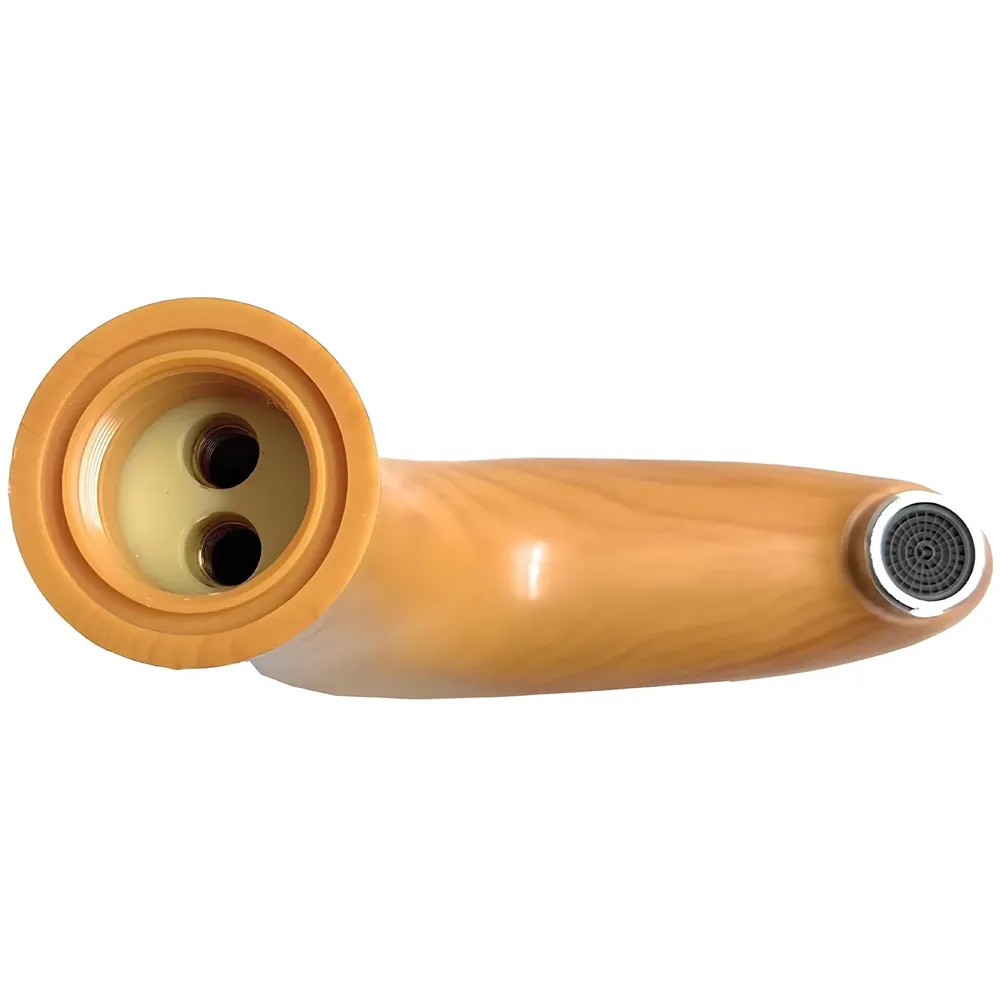 PVC Brown Antique Basin Tap Faucet Mixer Wood Design for Bathroom Toilet Wash Basins Hot and Cold Water (Short Body - 7 Inches) - 5