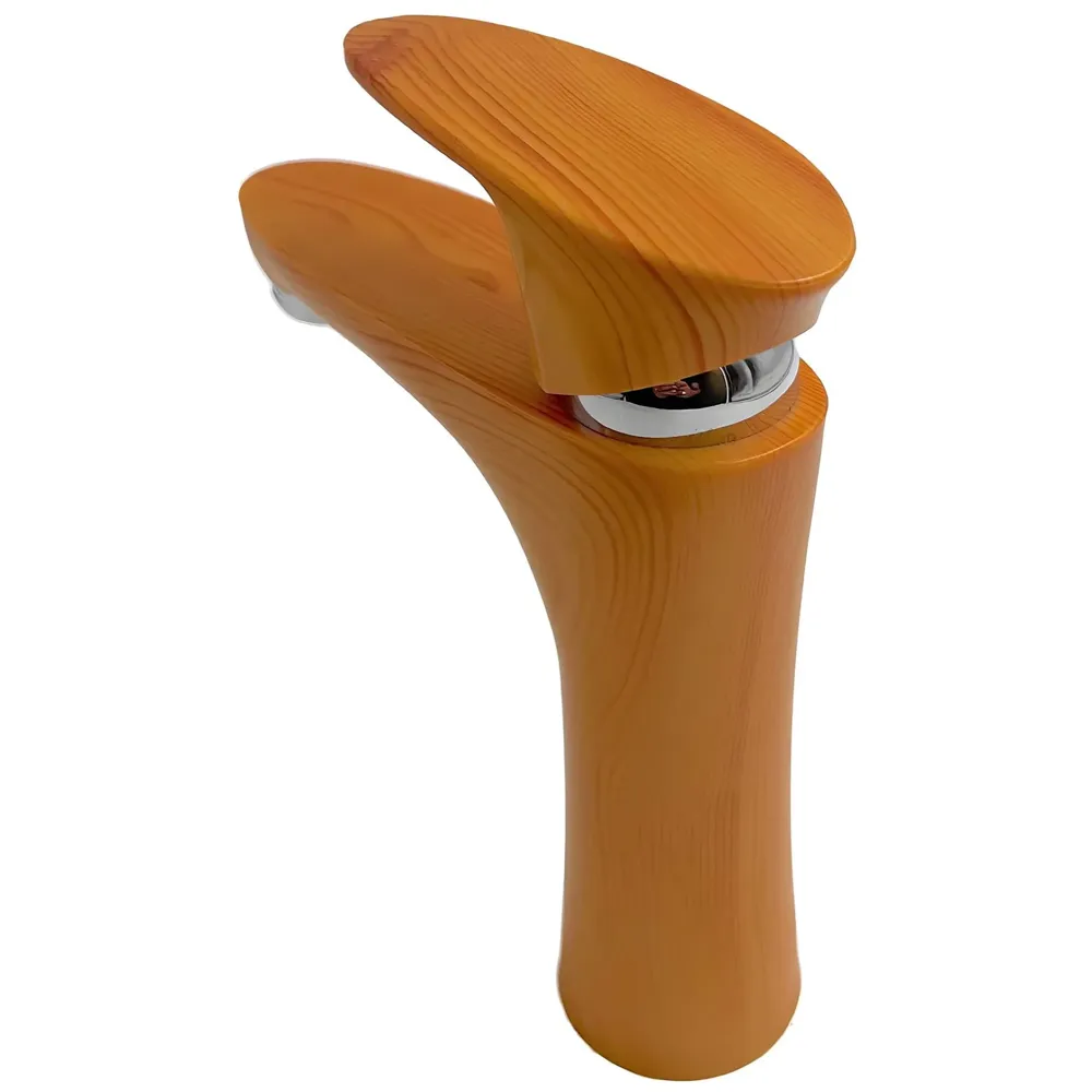 PVC Brown Antique Basin Tap Faucet Mixer Wood Design for Bathroom Toilet Wash Basins Hot and Cold Water (Short Body - 7 Inches) - 6