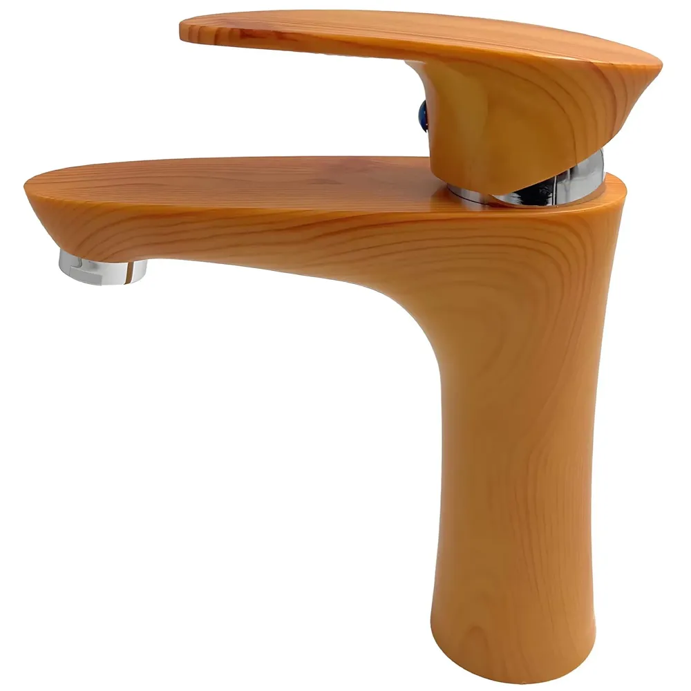 PVC Brown Antique Basin Tap Faucet Mixer Wood Design for Bathroom Toilet Wash Basins Hot and Cold Water (Short Body - 7 Inches) - 7