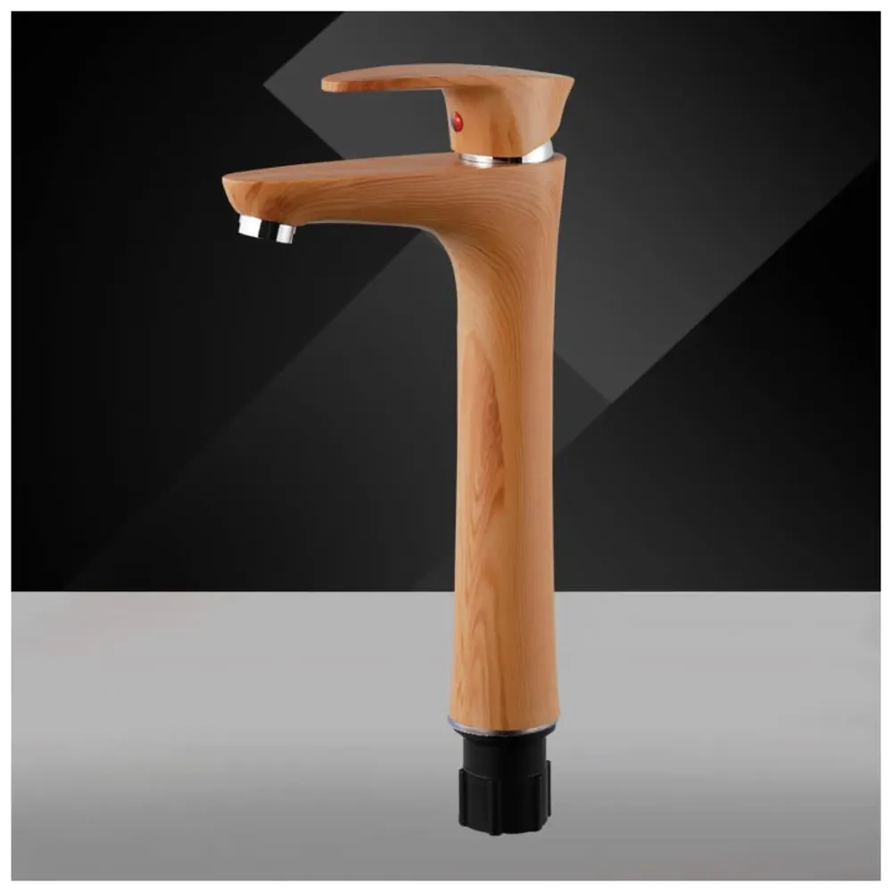 PVC Basin Mixer Faucet Tap Wood Design Wooden Colour Hot and Cold Bathroom Tap (Tall Body - 12 Inches)