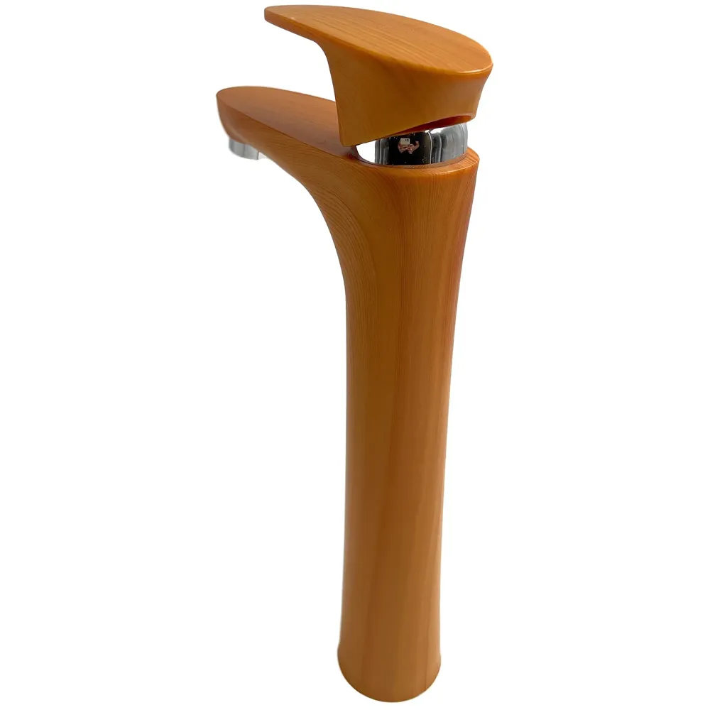 PVC Basin Mixer Faucet Tap Wood Design Wooden Colour Hot and Cold Bathroom Tap (Tall Body - 12 Inches)