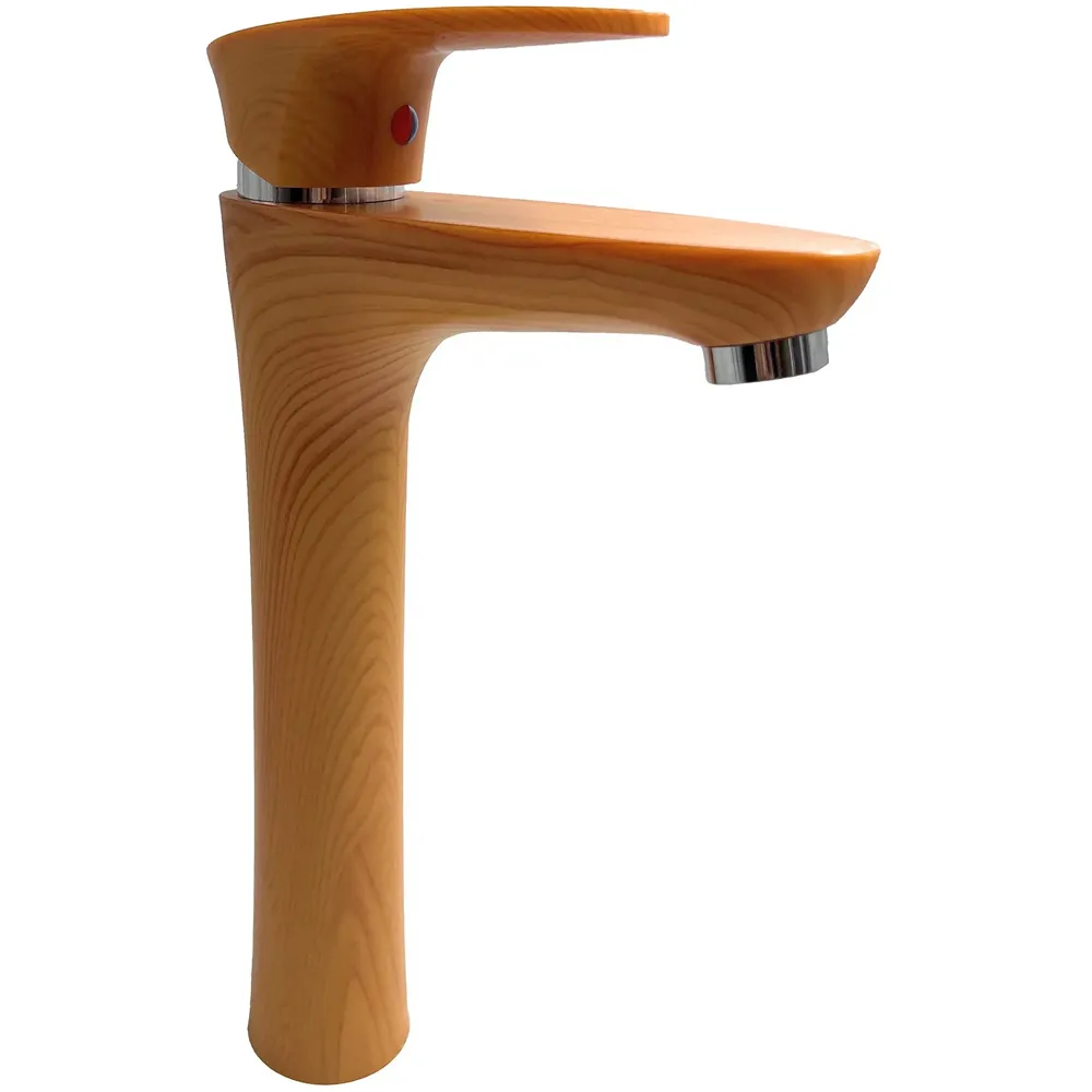PVC Basin Mixer Faucet Tap Wood Design Wooden Colour Hot and Cold Bathroom Tap (Tall Body - 12 Inches)