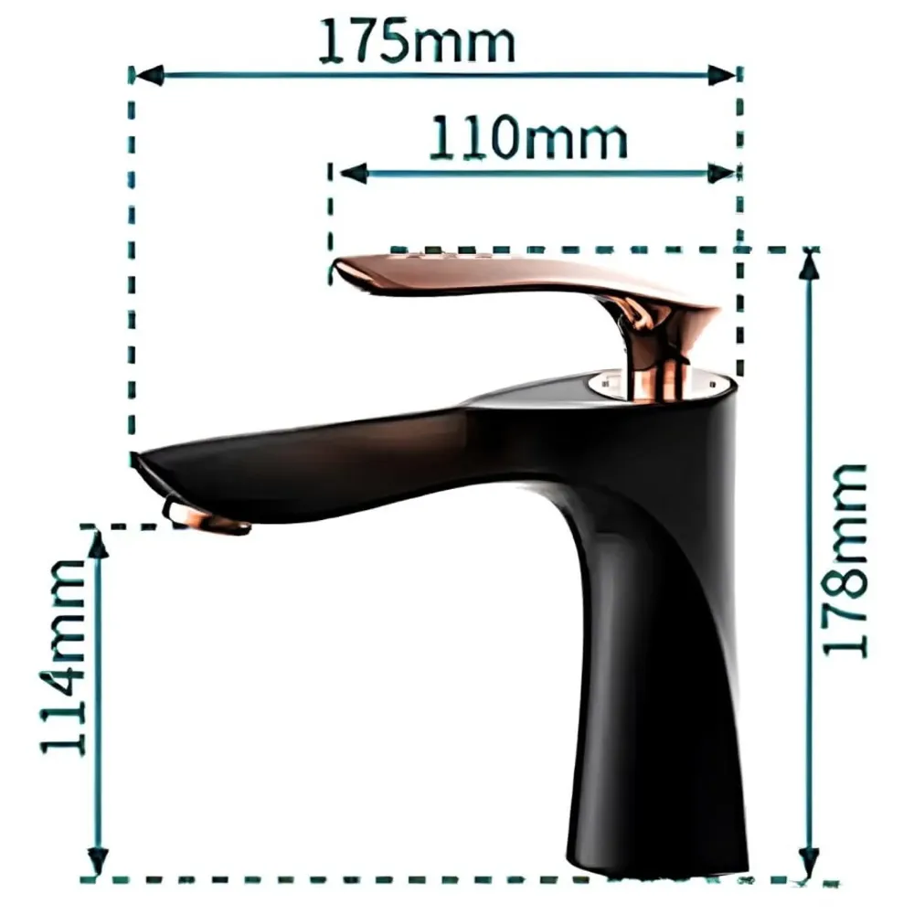 Black Rose Gold Faucet Tap Mixer Hot and Cold Water Heavy Single Lever Basin Mixer 7 inches with Connector Pipes and Ceramic Cartridge for Bathroom Wash Basins
