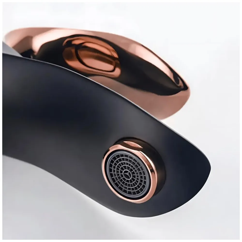 Black Rose Gold Faucet Tap Mixer Hot and Cold Water Heavy Single Lever Basin Mixer 7 inches with Connector Pipes and Ceramic Cartridge for Bathroom Wash Basins