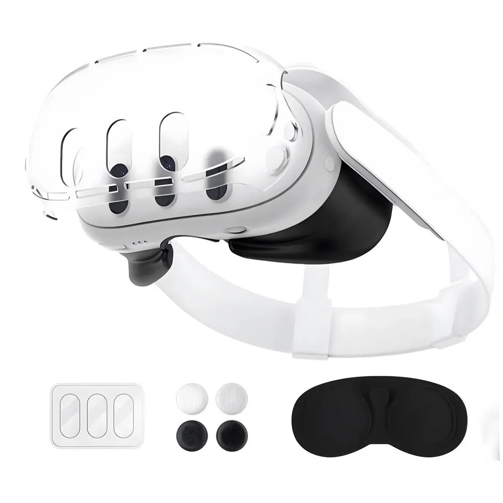 Protective Case Compatible with Meta Quest 3, Shockproof and Scratch Resistant, Highly Transparent Case with Headset Cover, Glass Camera Lens, Joystick Caps. VR Accessories