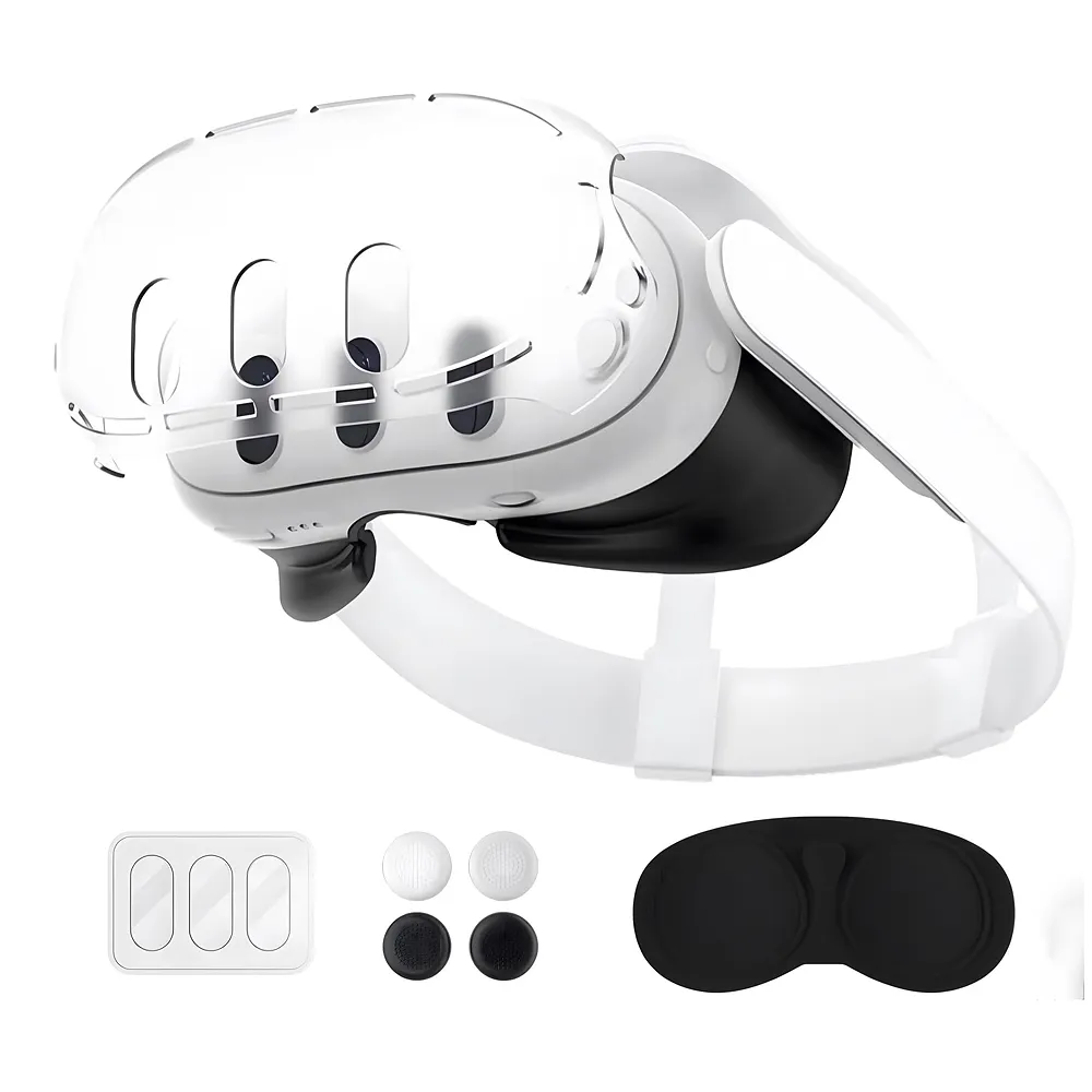 Protective Case Compatible with Meta Quest 3, Shockproof and Scratch Resistant, Highly Transparent Case with Headset Cover, Glass Camera Lens, Joystick Caps. VR Accessories