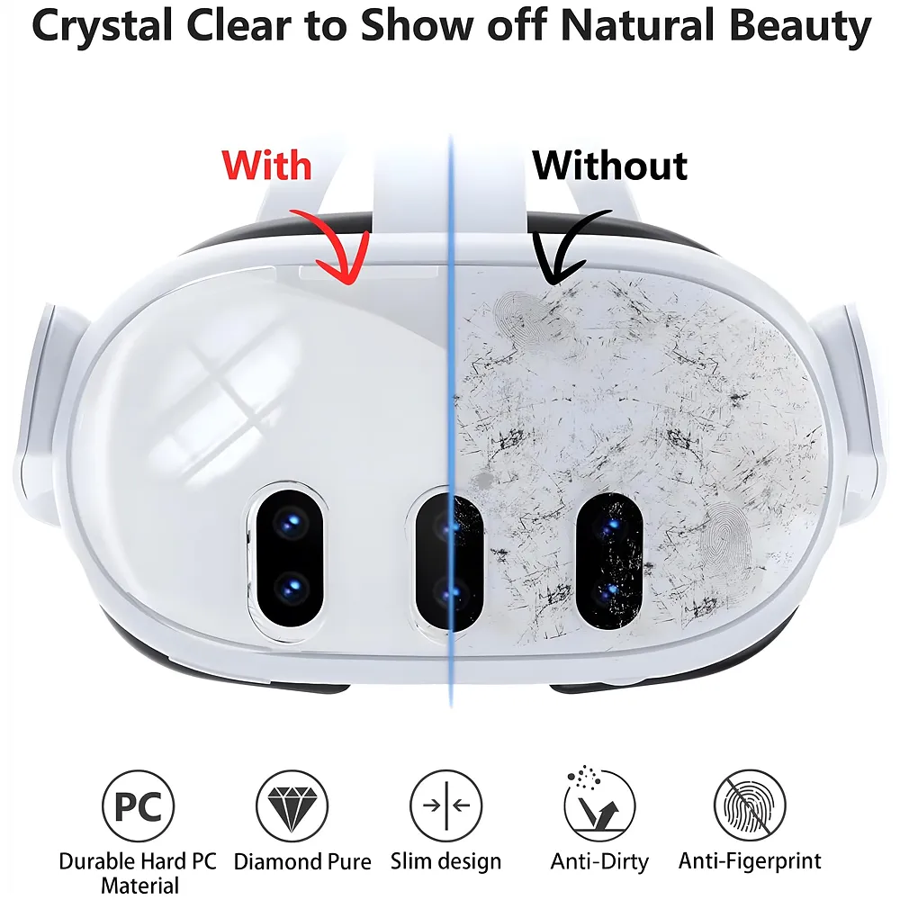 Protective Case Compatible with Meta Quest 3, Shockproof and Scratch Resistant, Highly Transparent Case with Headset Cover, Glass Camera Lens, Joystick Caps. VR Accessories