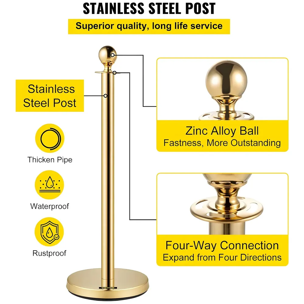 Gold Queue Manager With Velvet Rope - 2 Pcs Posts,1 Pc 5 ft Red Velvet Rope, Stanchion Post with Ball Top, Crowd Control Barriers, Red Carpet Poles, Queue Manager Royal Collection - 2