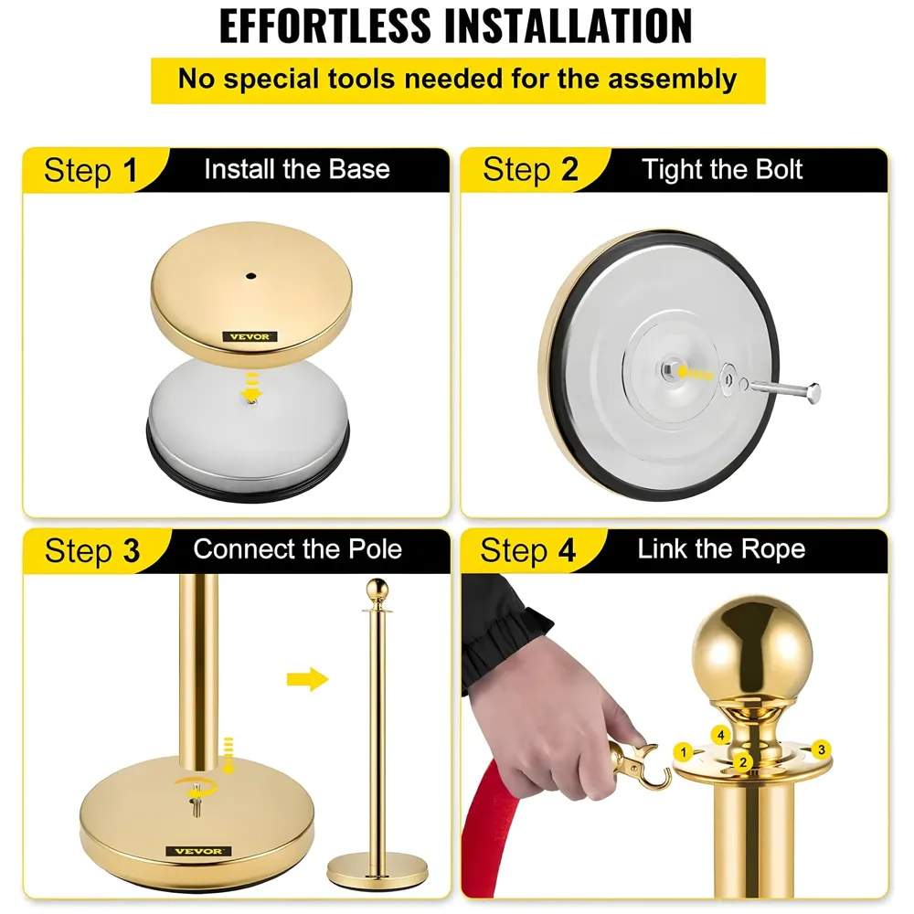 Gold Queue Manager With Velvet Rope - 2 Pcs Posts,1 Pc 5 ft Red Velvet Rope, Stanchion Post with Ball Top, Crowd Control Barriers, Red Carpet Poles, Queue Manager Royal Collection - 3