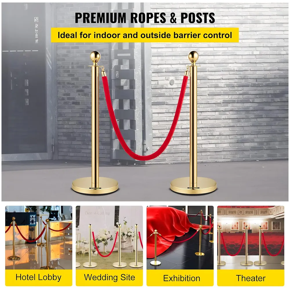 Gold Queue Manager With Velvet Rope - 2 Pcs Posts,1 Pc 5 ft Red Velvet Rope, Stanchion Post with Ball Top, Crowd Control Barriers, Red Carpet Poles, Queue Manager Royal Collection - 4