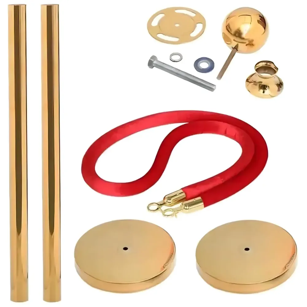 Gold Queue Manager With Velvet Rope - 2 Pcs Posts,1 Pc 5 ft Red Velvet Rope, Stanchion Post with Ball Top, Crowd Control Barriers, Red Carpet Poles, Queue Manager Royal Collection - 8