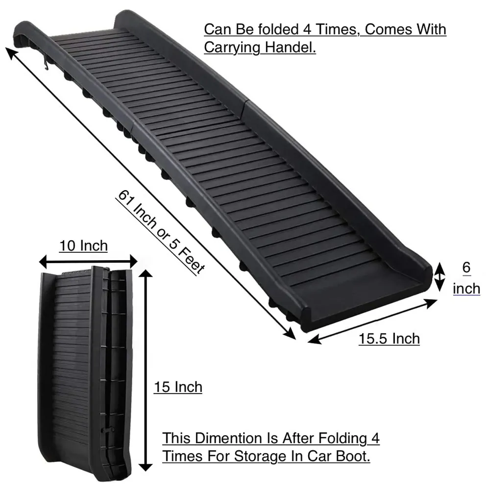 Folding Dog Ramp for Cars 62 x 15.5 x 3.5 Inches Black, 4 Times Folding (15.5 x 10 Inch) for Storage, Pet Car Ramp Stairs