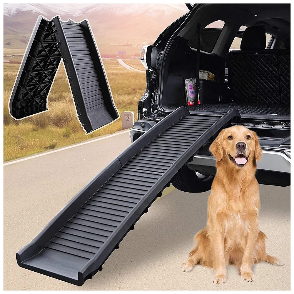 Folding Dog Ramp for Cars 62 x 15.5 x 3.5 Inches Black, 4 Times Folding (15.5 x 10 Inch) for Storage, Pet Car Ramp Stairs
