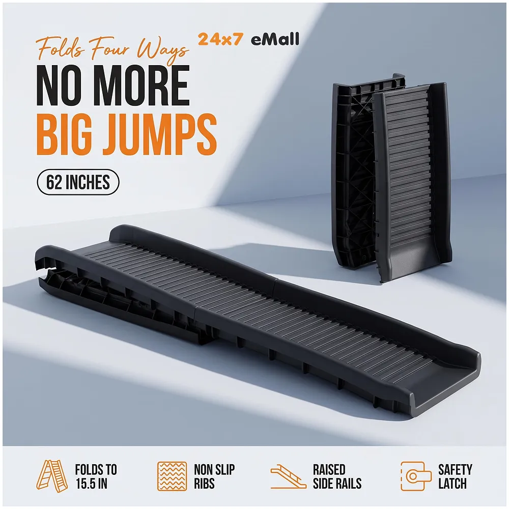 Folding Dog Ramp for Cars 62 x 15.5 x 3.5 Inches Black, 4 Times Folding (15.5 x 10 Inch) for Storage, Pet Car Ramp Stairs