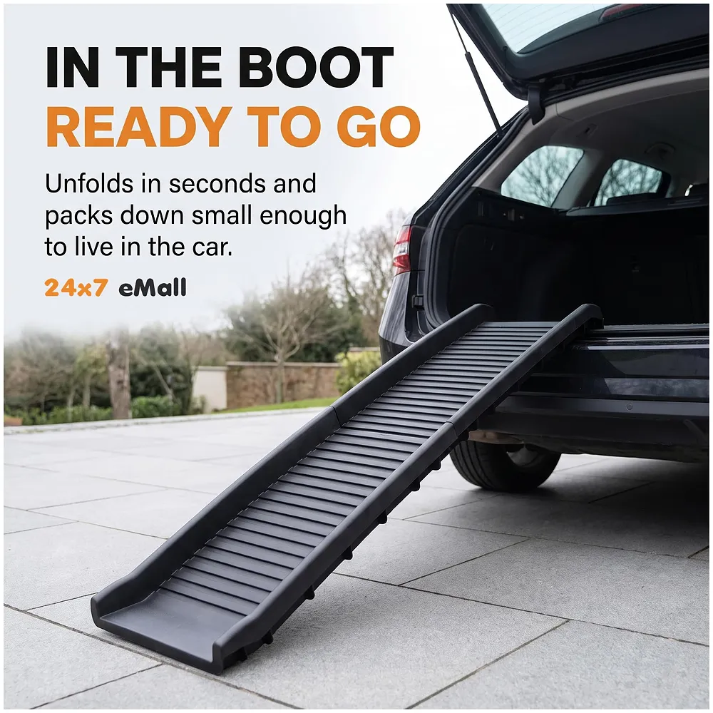 Folding Dog Ramp for Cars 62 x 15.5 x 3.5 Inches Black, 4 Times Folding (15.5 x 10 Inch) for Storage, Pet Car Ramp Stairs