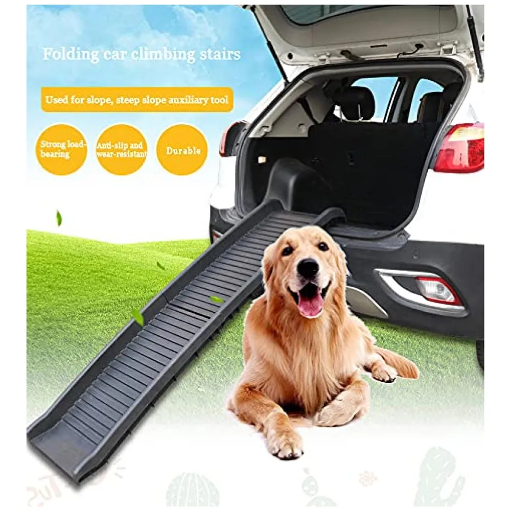 Folding Dog Ramp for Cars 62 x 15.5 x 3.5 Inches Black, 4 Times Folding (15.5 x 10 Inch) for Storage, Pet Car Ramp Stairs