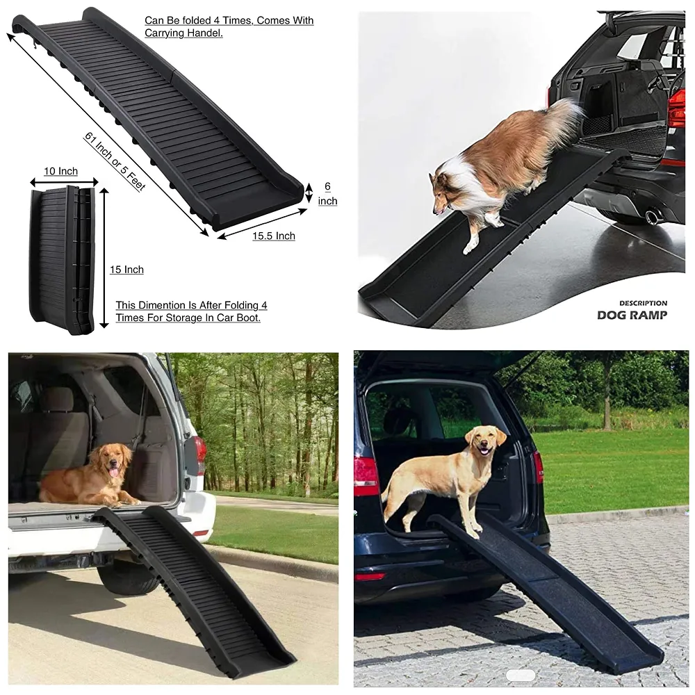 Folding Dog Ramp for Cars 62 x 15.5 x 3.5 Inches Black, 4 Times Folding (15.5 x 10 Inch) for Storage, Pet Car Ramp Stairs