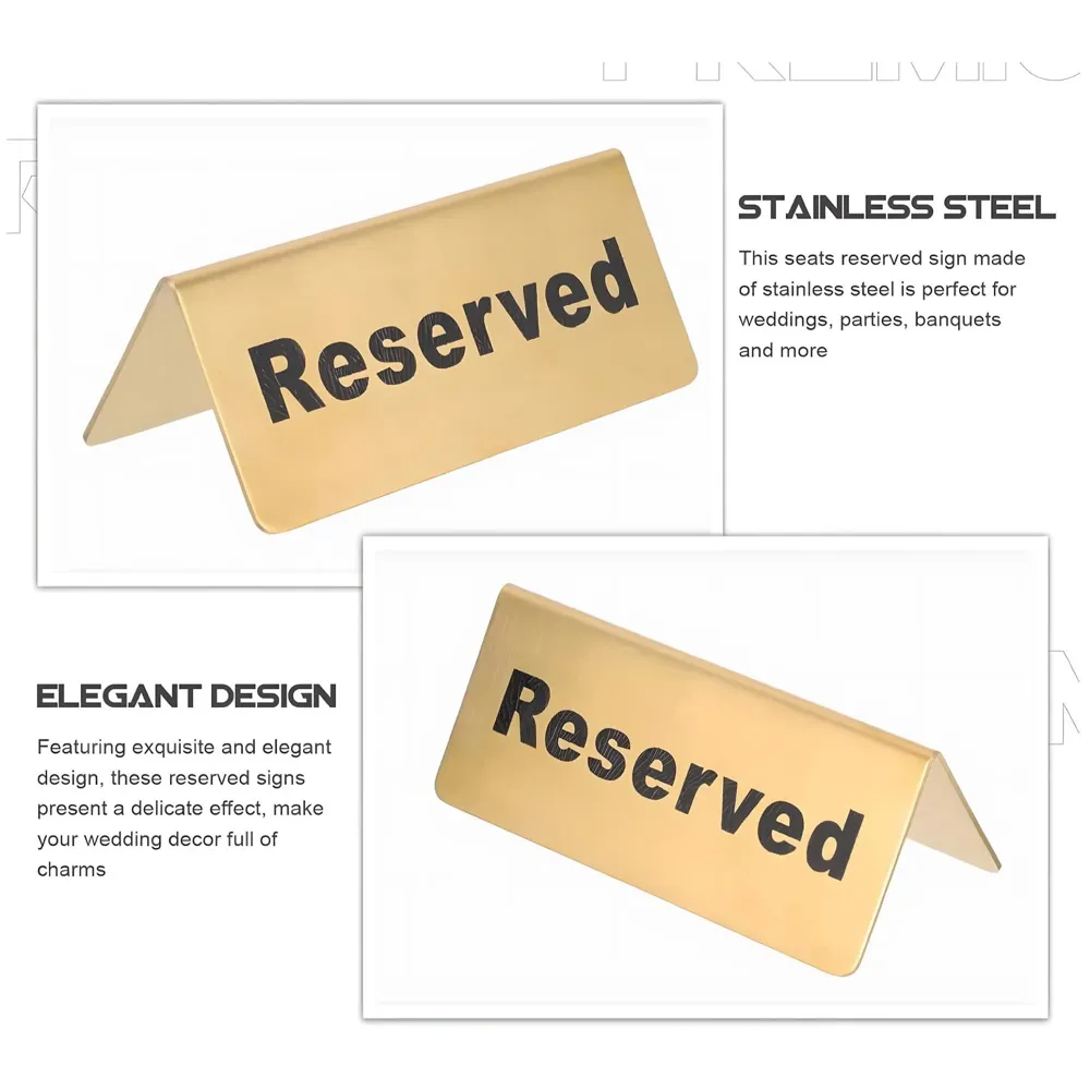 Gold Reserved Table Signs Metal Reserved Table Signs, Reservation Seat Signs for Restaurants Hotels Banquets Wedding Office Meeting Chairs, Gold - 12cm x 5.3cm, 1 PC - 6