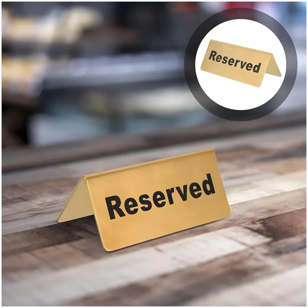 Gold Reserved Table Signs Metal Reserved Table Signs, Reservation Seat Signs for Restaurants Hotels Banquets Wedding Office Meeting Chairs, Gold - 12cm x 5.3cm, 1 PC - 7
