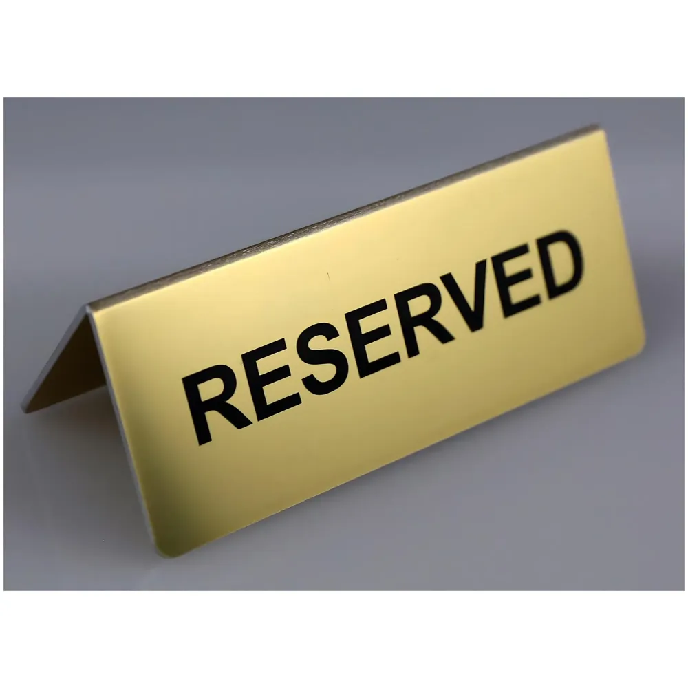 Gold Reserved Table Signs Metal Reserved Table Signs, Reservation Seat Signs for Restaurants Hotels Banquets Wedding Office Meeting Chairs, Gold - 12cm x 5.3cm, 1 PC - 9