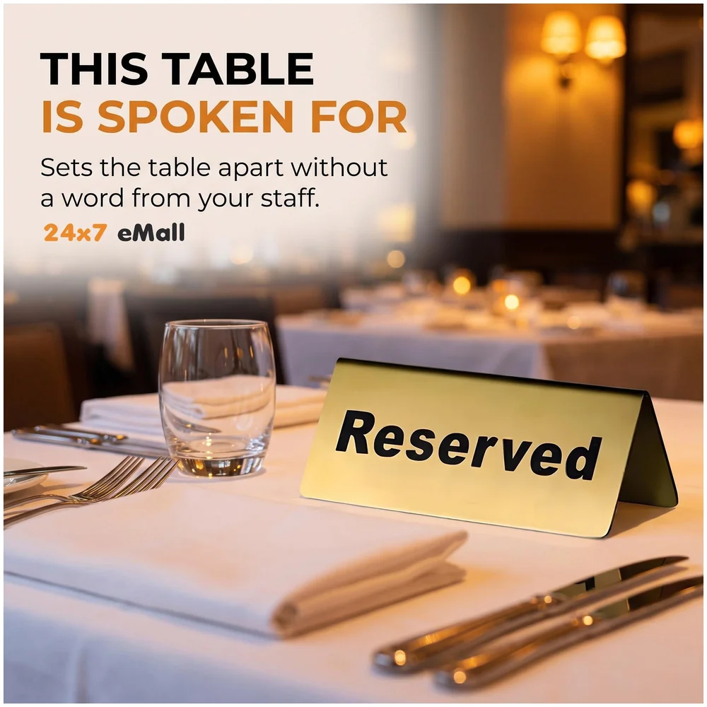 Pack of 3 Reserved Table Sign Gold Metal 12 x 5.3 cm Restaurants