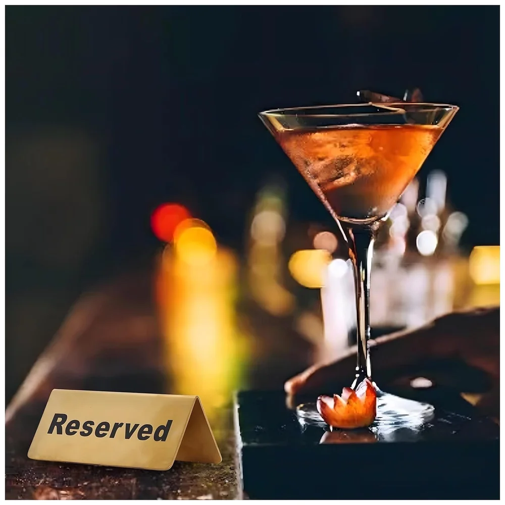Pack of 3 Reserved Table Sign Gold Metal 12 x 5.3 cm Restaurants