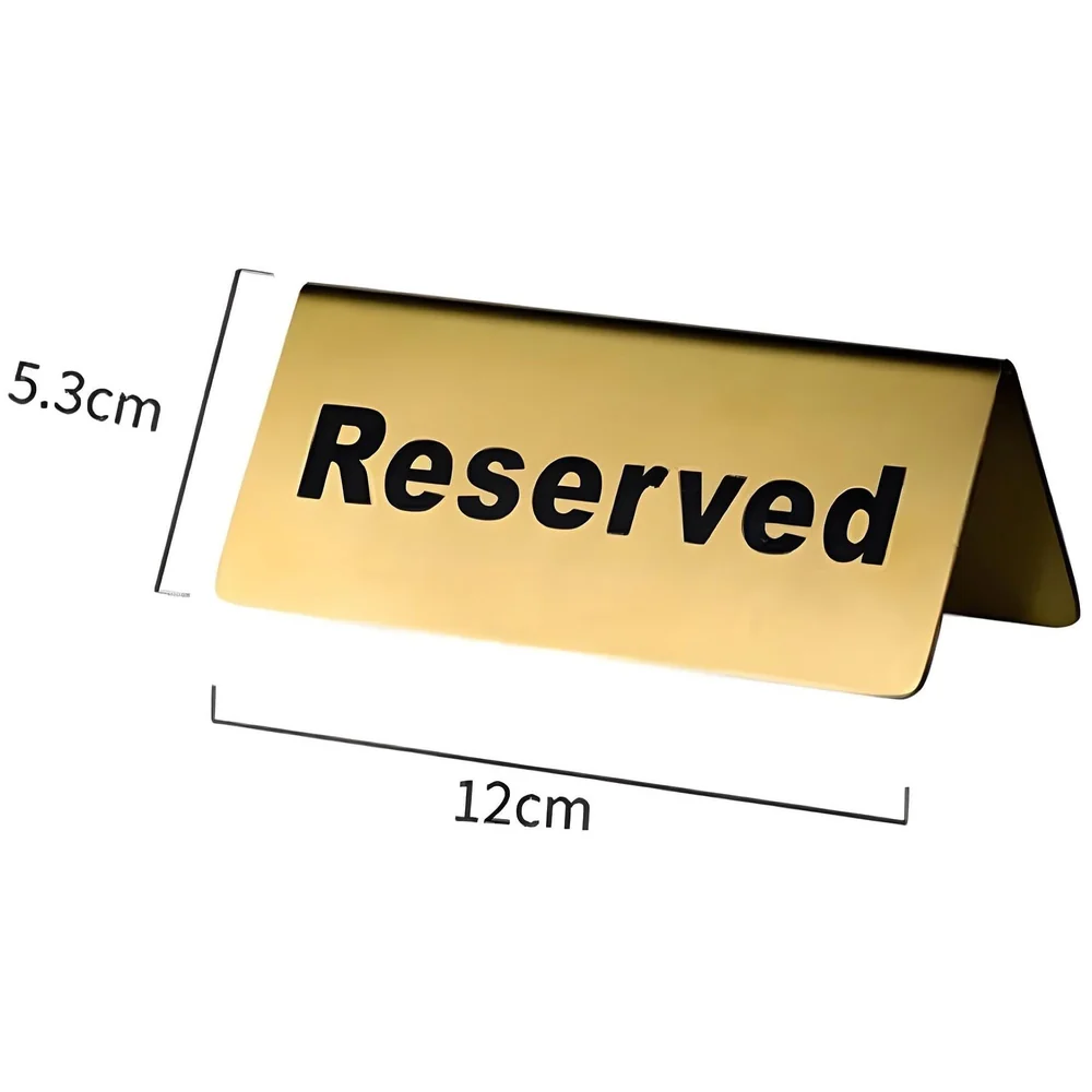 Pack of 3 Reserved Table Sign Gold Metal 12 x 5.3 cm Restaurants