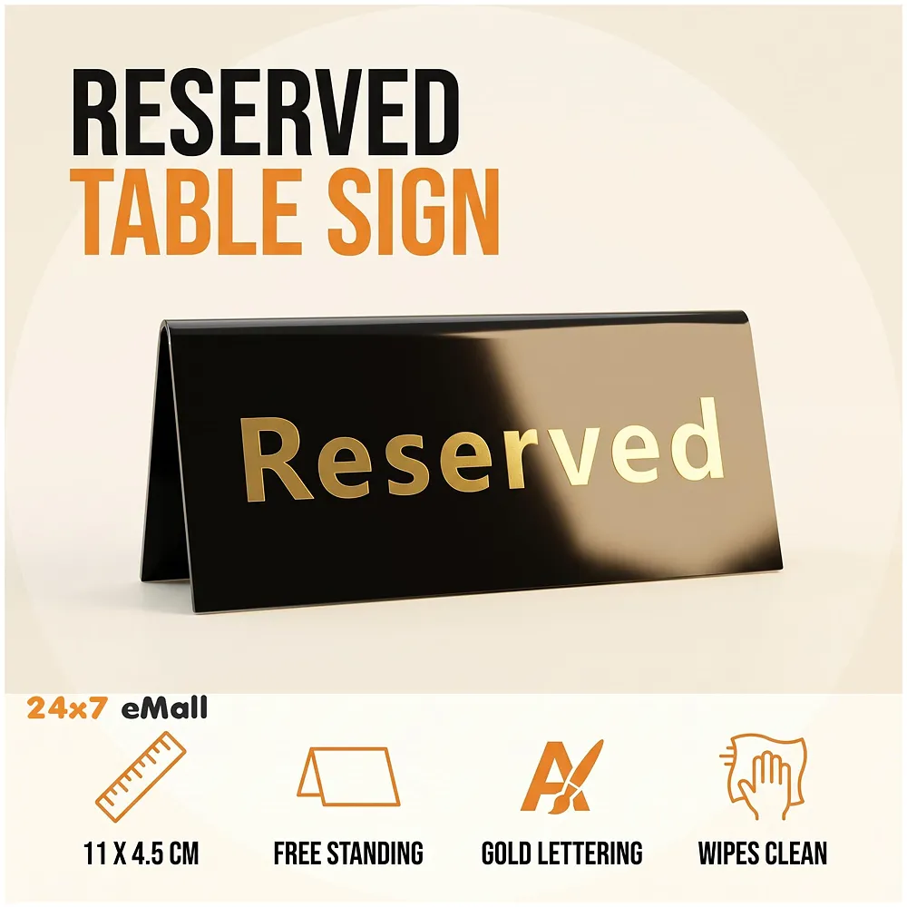 Black Reserved Table Signs Acrylic Reserved Table Signs, Reservation Seat Signs for Restaurants Hotels Banquets Wedding Office Meeting Chairs, 11cm x 4.5cm, 1 PC - medium, (reservation…
