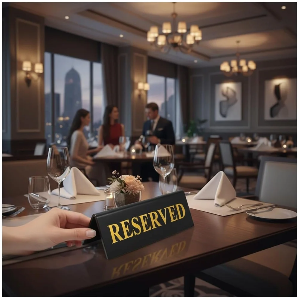 Pack of 4 Black Acrylic Reserved Table Sign 11 x 4.5 cm Hotels