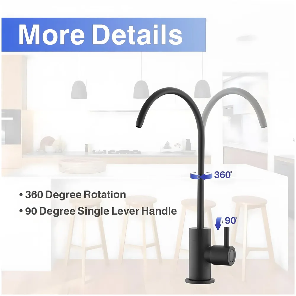 Ro Purifier Faucet tap for Under Sink Purifiers Compatible with All, Rotatable Kitchen Sink Faucet Tap with Black Finish for RO Drinking Water Filter Black - 27 x 12 cm - 2