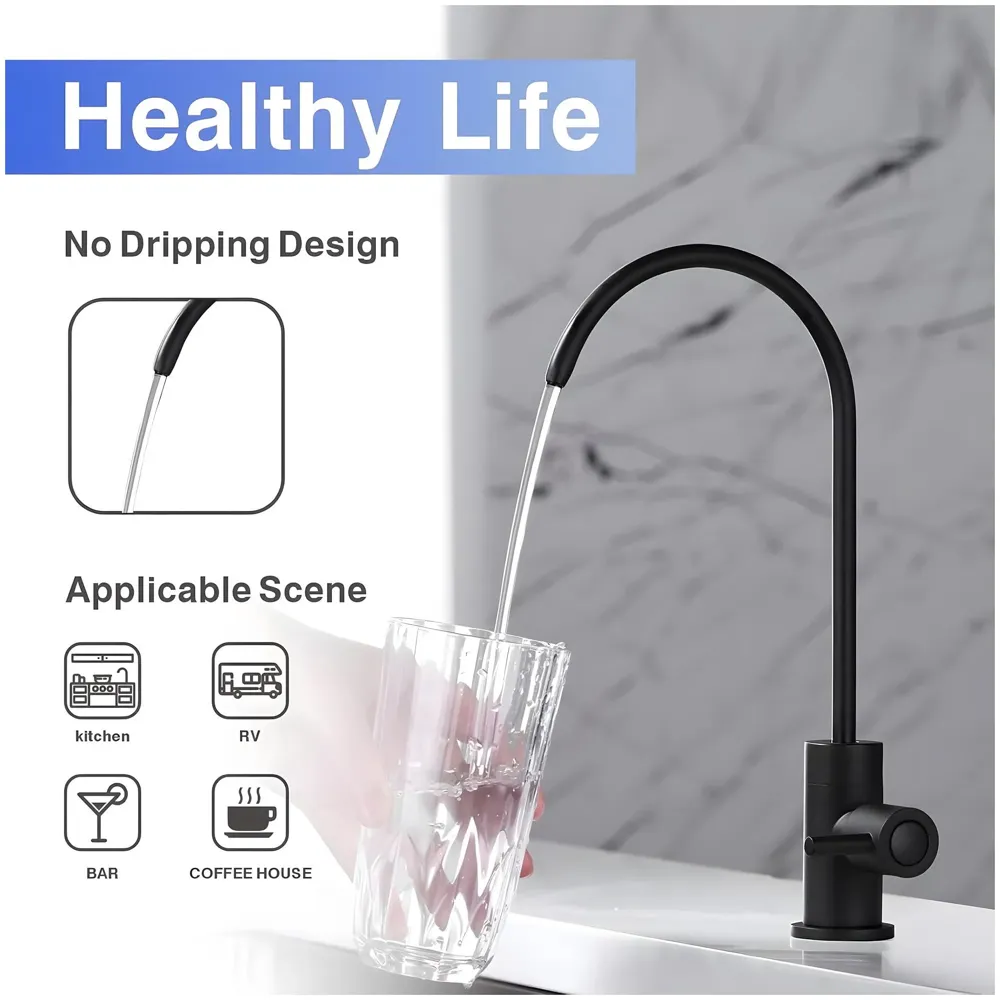 Ro Purifier Faucet tap for Under Sink Purifiers Compatible with All, Rotatable Kitchen Sink Faucet Tap with Black Finish for RO Drinking Water Filter Black - 27 x 12 cm - 4