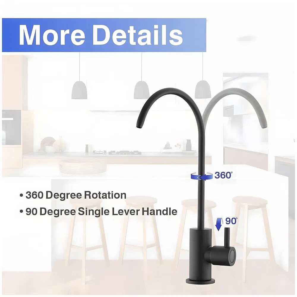Ro Purifier Faucet tap for Under Sink Purifiers Compatible with All, Rotatable Kitchen Sink Faucet Tap with Black Finish for RO Drinking Water Filter Black - 27 x 12 cm