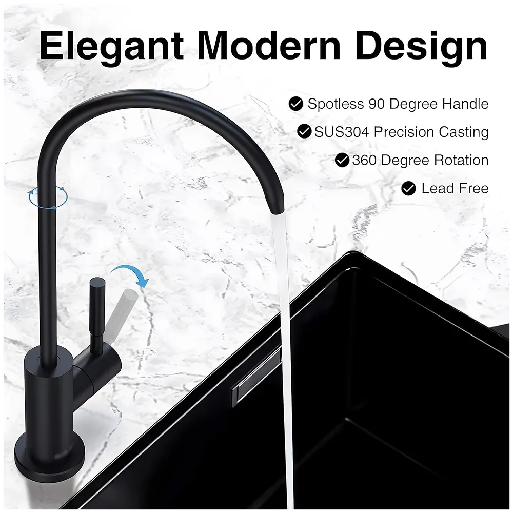 Ro Purifier Faucet tap for Under Sink Purifiers Compatible with All, Rotatable Kitchen Sink Faucet Tap with Black Finish for RO Drinking Water Filter Black - 27 x 12 cm