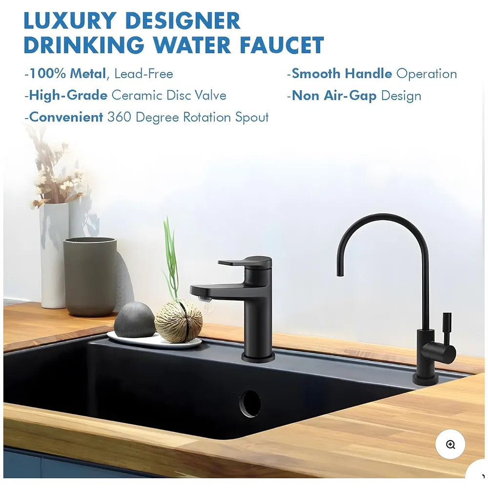 Ro Purifier Faucet tap for Under Sink Purifiers Compatible with All, Rotatable Kitchen Sink Faucet Tap with Black Finish for RO Drinking Water Filter Black - 27 x 12 cm