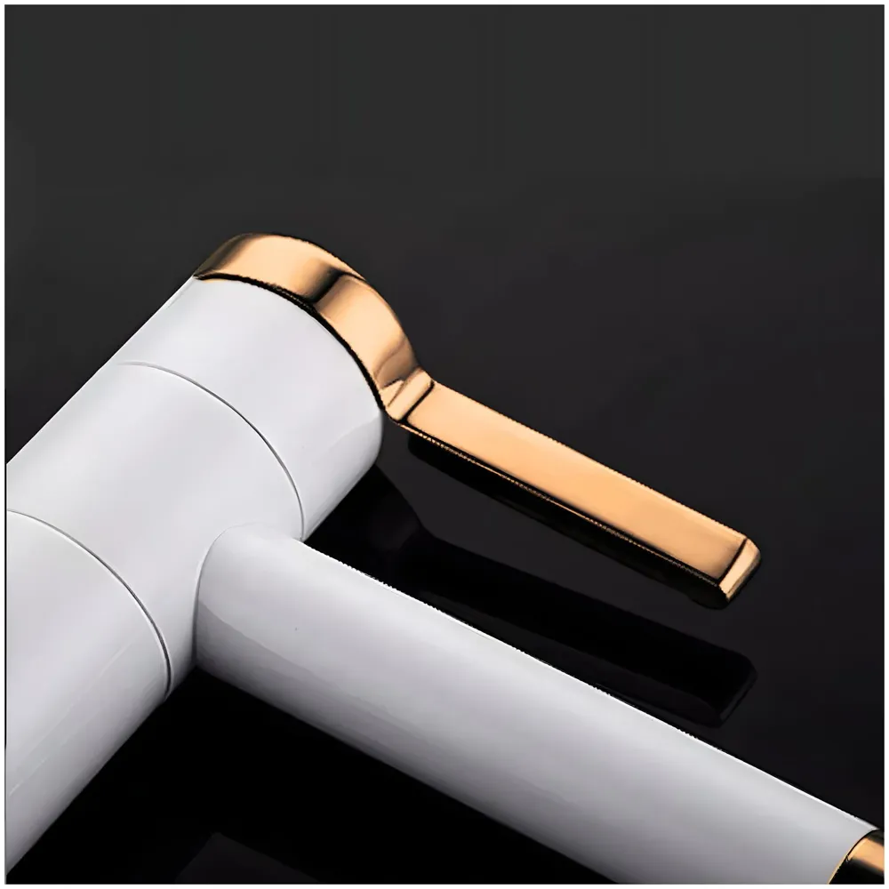 White Gold Basin Tap Basin Mixer Faucet Tap Hot and Cold, White Waterfall for Bathroom Wash Basin Sink Toilets 12 Inch Height