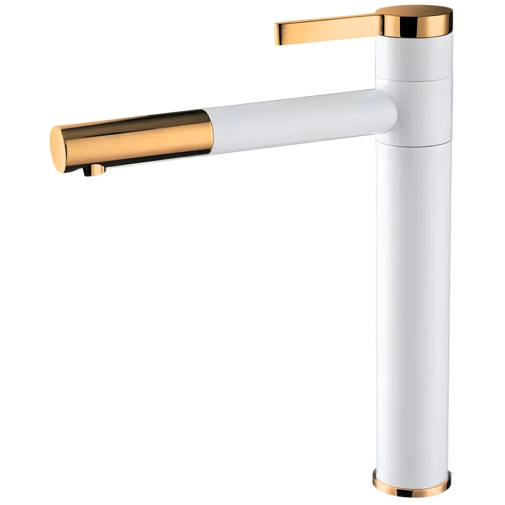 White Gold Basin Tap Basin Mixer Faucet Tap Hot and Cold, White Waterfall for Bathroom Wash Basin Sink Toilets 12 Inch Height