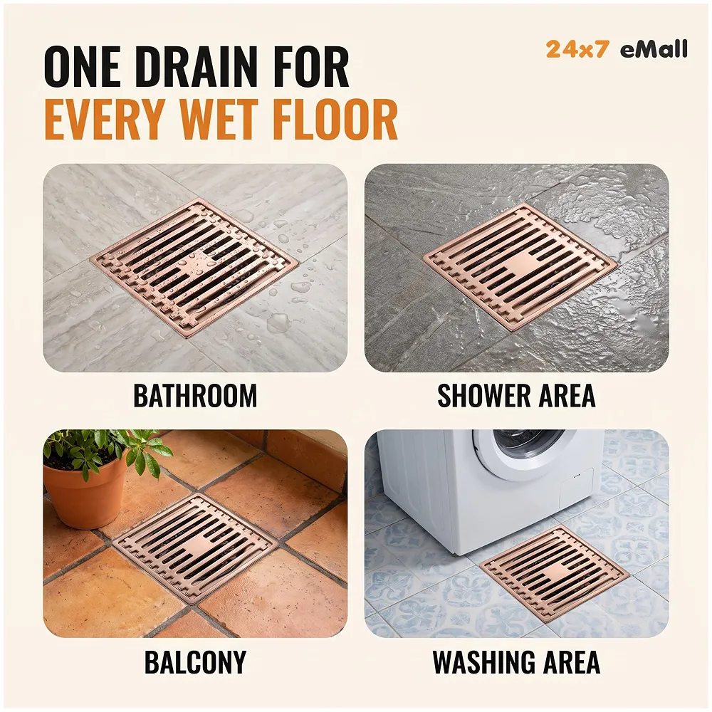 Rose Gold Bathroom Floor Drain Jali Anti Cockroach 4 Inch Square